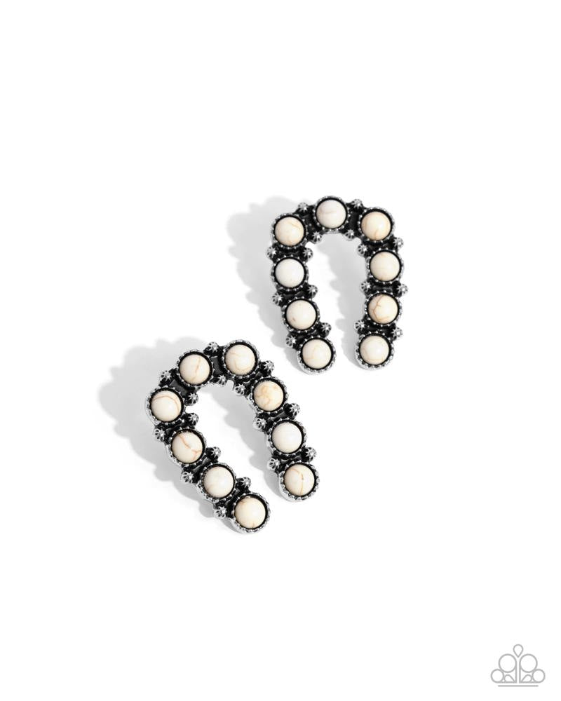 Complete Look - Wild West Wonder Post Earrings and Wild West Whisper Ring Horseshoe Copper White Stone 2-Piece Set - Paparazzi
