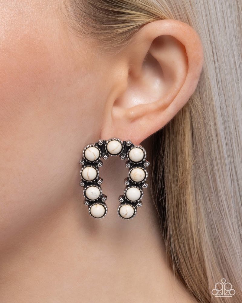 Complete Look - Wild West Wonder Post Earrings and Wild West Whisper Ring Horseshoe Copper White Stone 2-Piece Set - Paparazzi