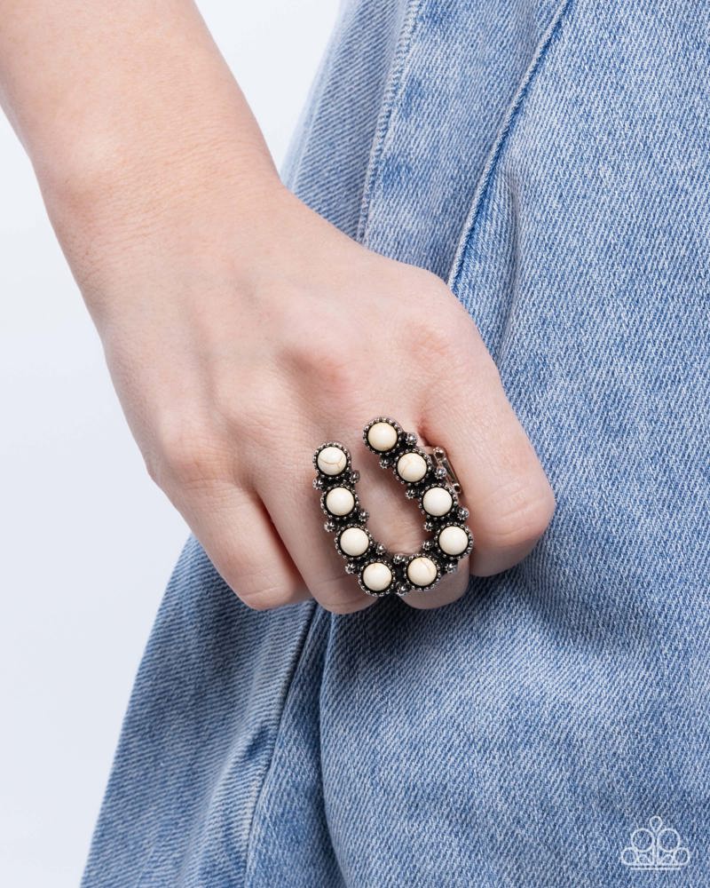 Complete Look - Wild West Wonder Post Earrings and Wild West Whisper Ring Horseshoe Copper White Stone 2-Piece Set - Paparazzi