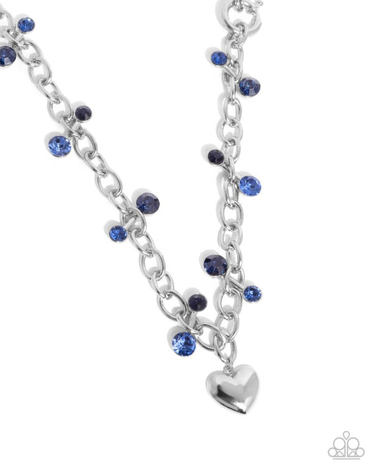 Complete Look - Seesaw Statement Blue Necklace and Seesaw Shimmer Bracelet Blue Silver Heart - 2-piece Set - Paparazzi