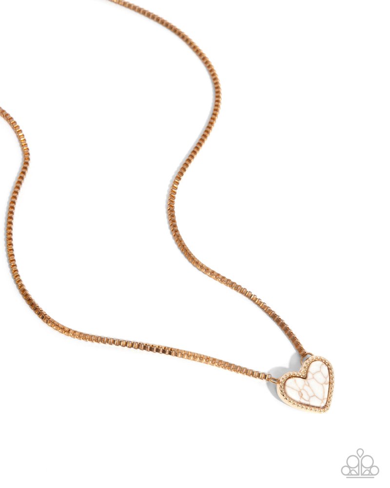 Courting Collection - Complete Look - Gold White Stone Heart 3-Piece Set - Paparazzi