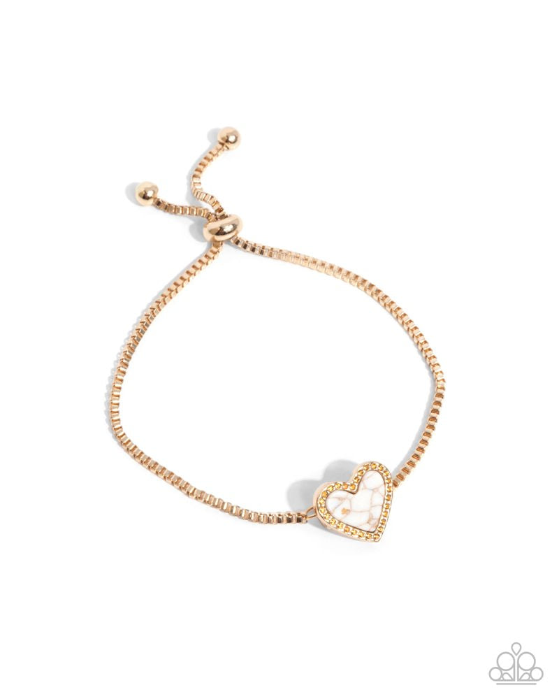 Courting Collection - Complete Look - Gold White Stone Heart 3-Piece Set - Paparazzi