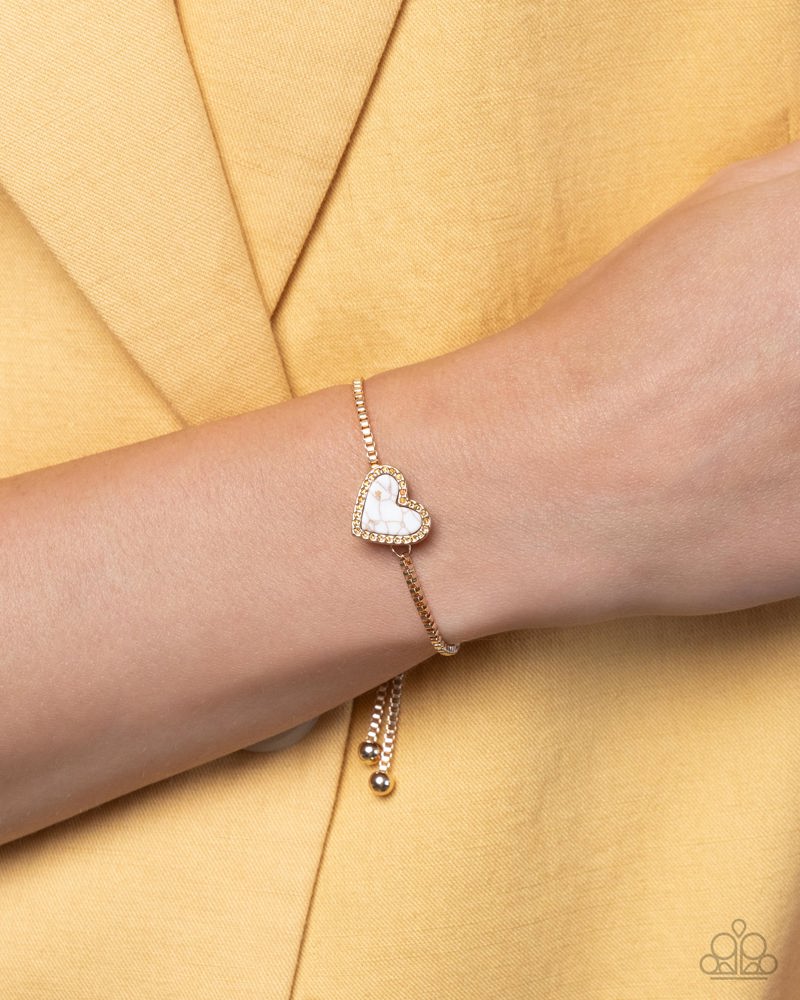 Courting Collection - Complete Look - Gold White Stone Heart 3-Piece Set - Paparazzi