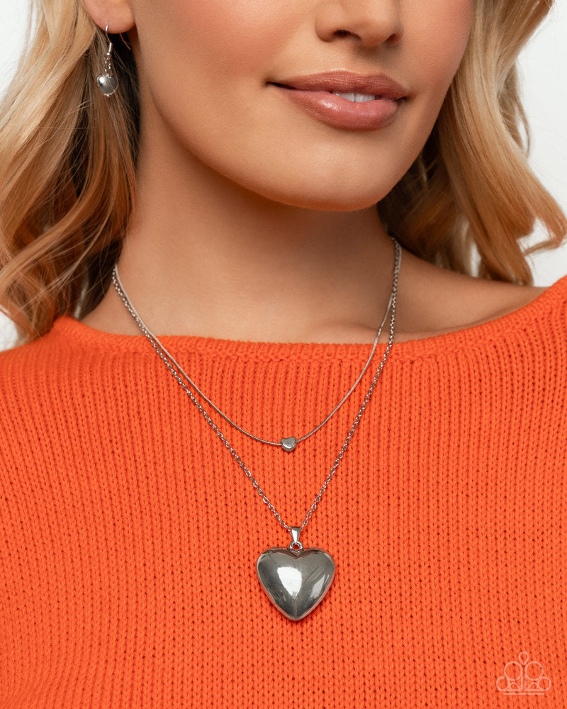 Halting Hearts Necklace - Silver | Paparazzi Accessories