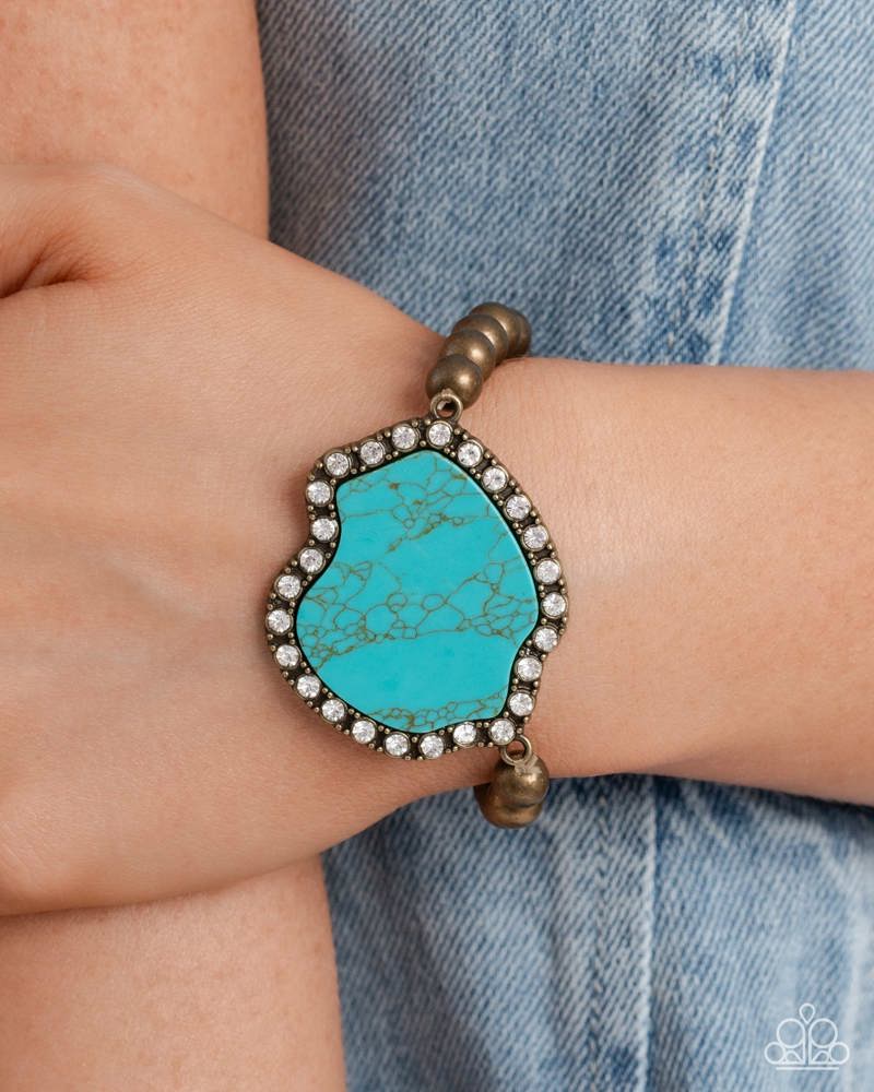 Complete Look - Digging Deep Necklace and Earthy Excavation Bracelet Turquoise Brass 2-Piece Set - Paparazzi
