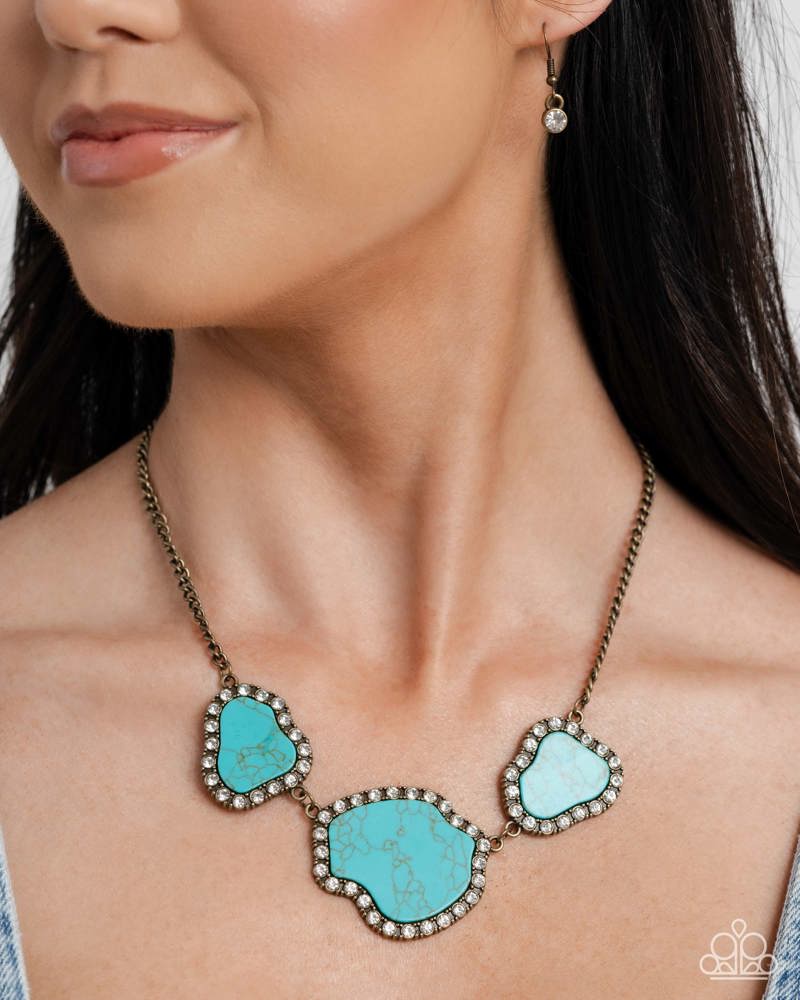 Complete Look - Digging Deep Necklace and Earthy Excavation Bracelet Turquoise Brass 2-Piece Set - Paparazzi