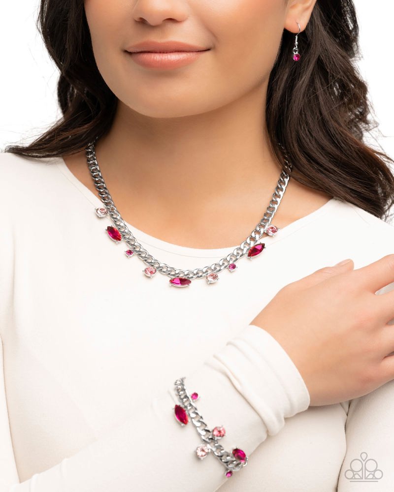Complete Look - Captivating Chic Necklace and Captivating Chance Bracelet Pink Silver 2-Piece Set - Paparazzi