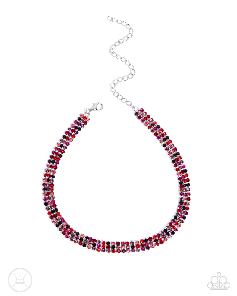 Complete Look - Terrific Trio and Thrilling Trio Red Rhinestone Silver Necklace and Bracelet Set - Paparazzi