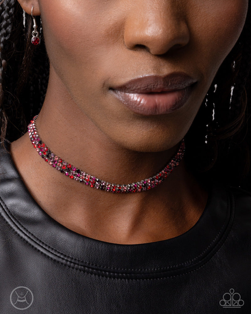 Complete Look - Terrific Trio and Thrilling Trio Red Rhinestone Silver Necklace and Bracelet Set - Paparazzi