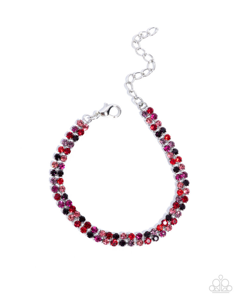 Complete Look - Terrific Trio and Thrilling Trio Red Rhinestone Silver Necklace and Bracelet Set - Paparazzi