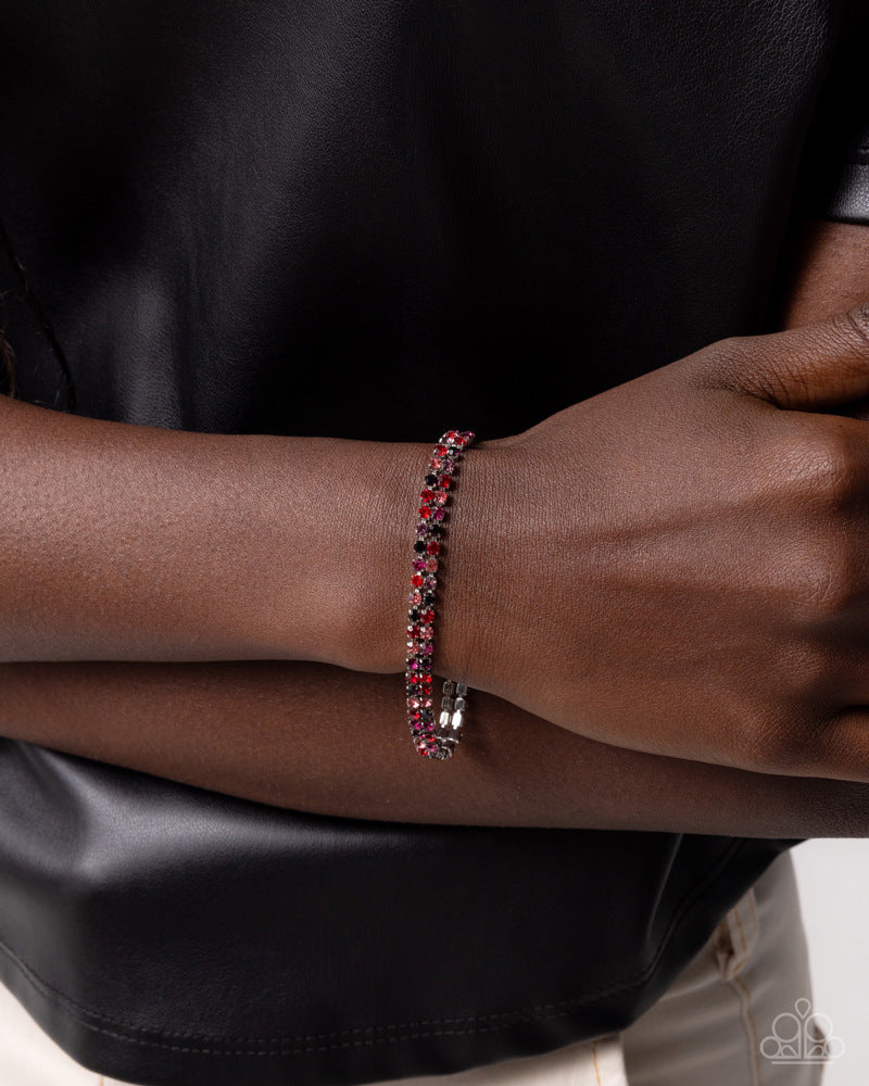Complete Look - Terrific Trio and Thrilling Trio Red Rhinestone Silver Necklace and Bracelet Set - Paparazzi