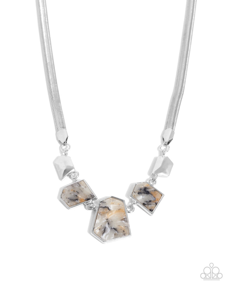 Complete Look - Lined Legacy Necklace and Lined Leisure Bracelet Multi Brown Black Marble Silver 2-Piece Set - Paparazzi
