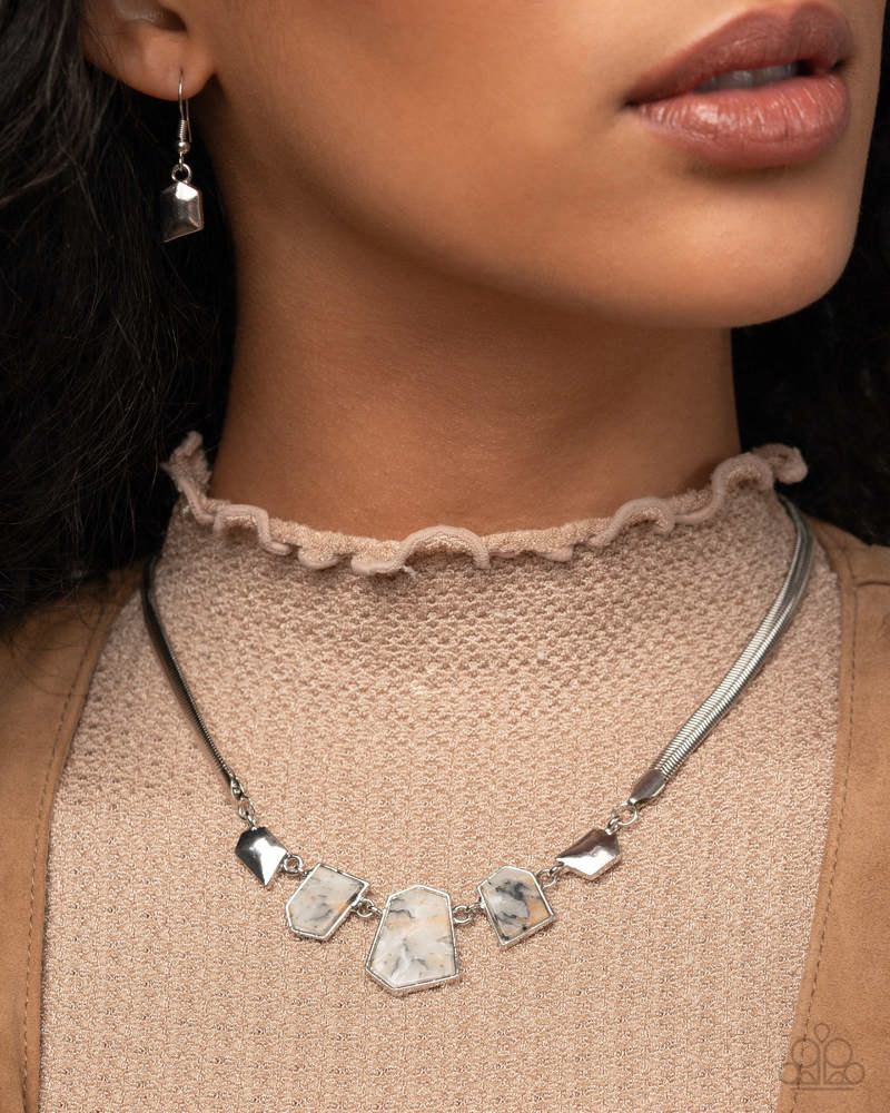 Complete Look - Lined Legacy Necklace and Lined Leisure Bracelet Multi Brown Black Marble Silver 2-Piece Set - Paparazzi