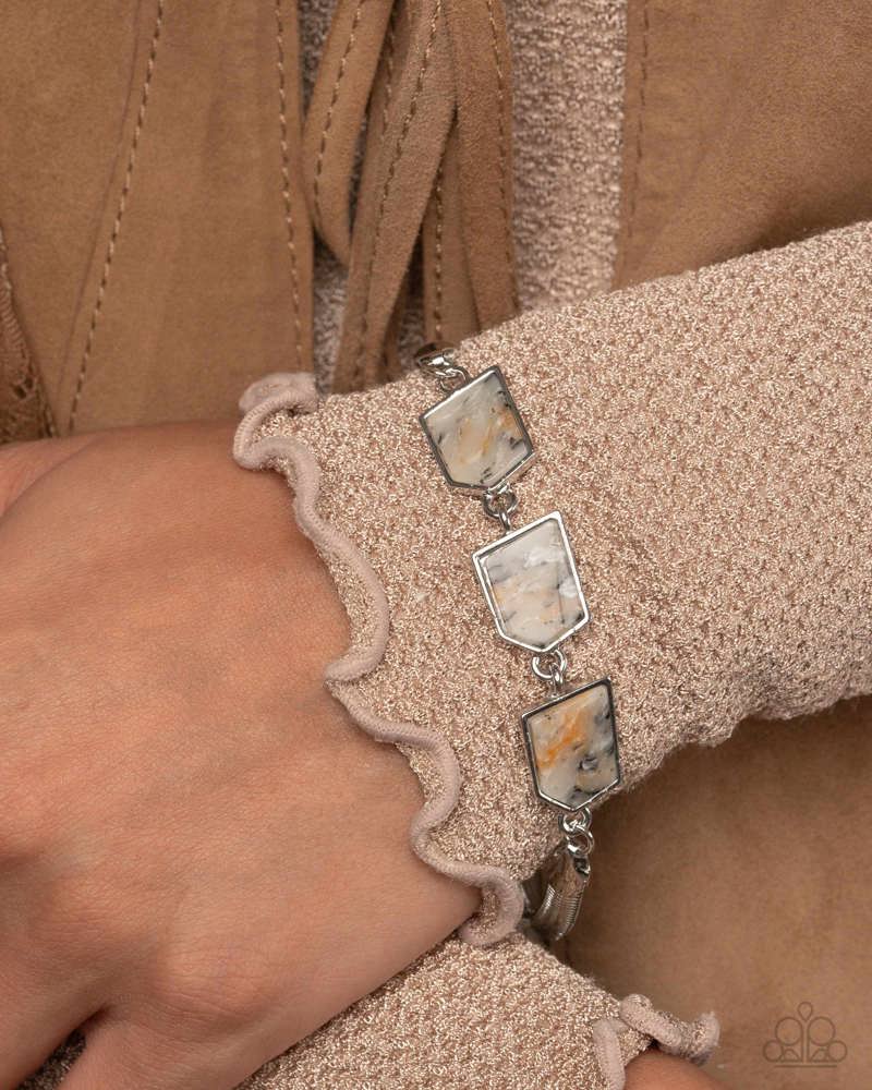 Complete Look - Lined Legacy Necklace and Lined Leisure Bracelet Multi Brown Black Marble Silver 2-Piece Set - Paparazzi