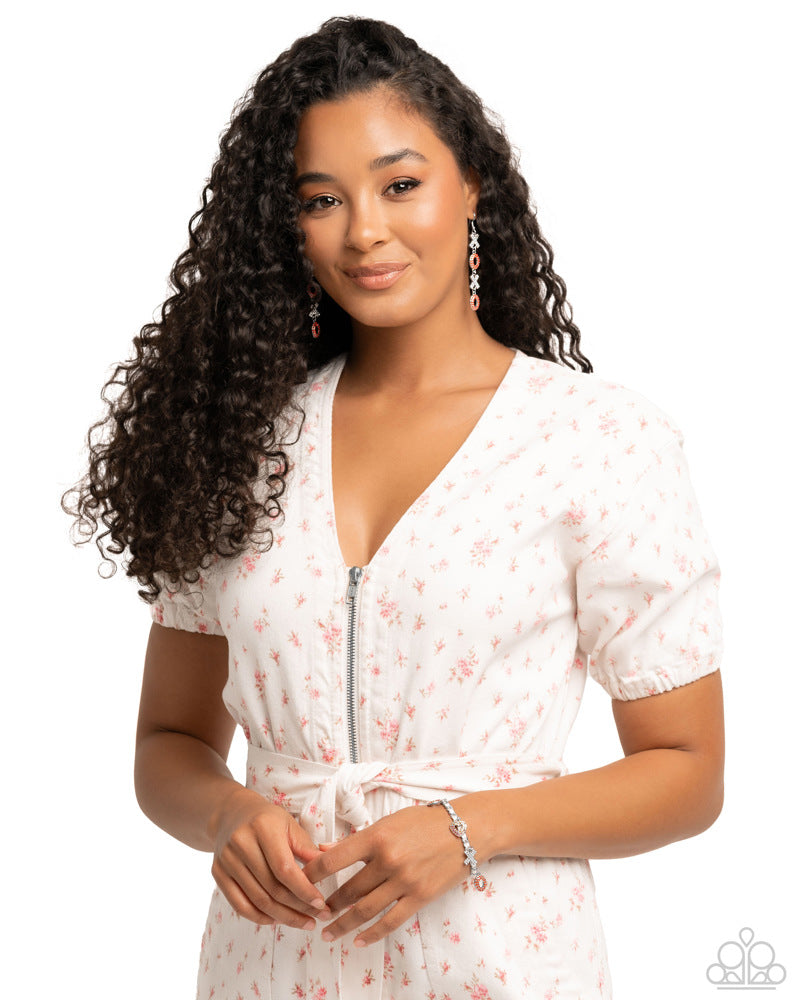 Complete Look - Courting Change and XO Stream Red Heart Bracelet and Earrings 2-piece Set - Paparazzi