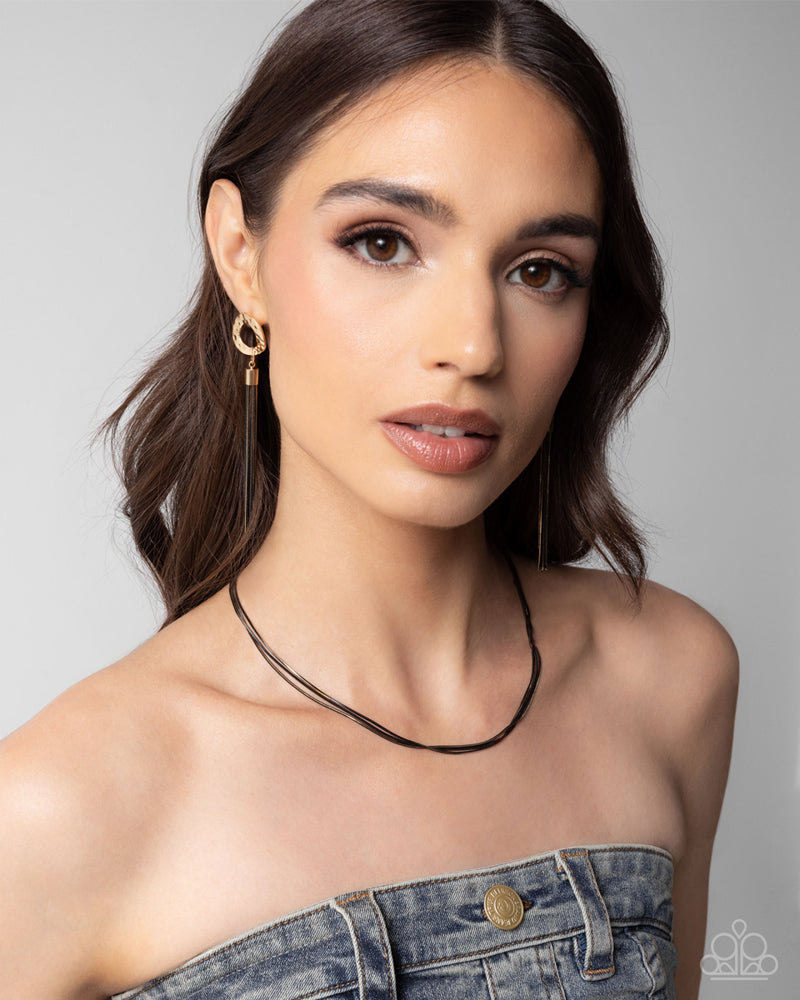 Complete Look - Corded Champion Black Necklace and Corded Character Earrings 2-Piece Set - Paparazzi