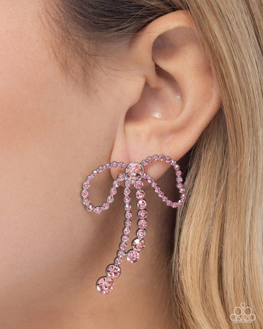 Black Tie Bow Earrings - Pink