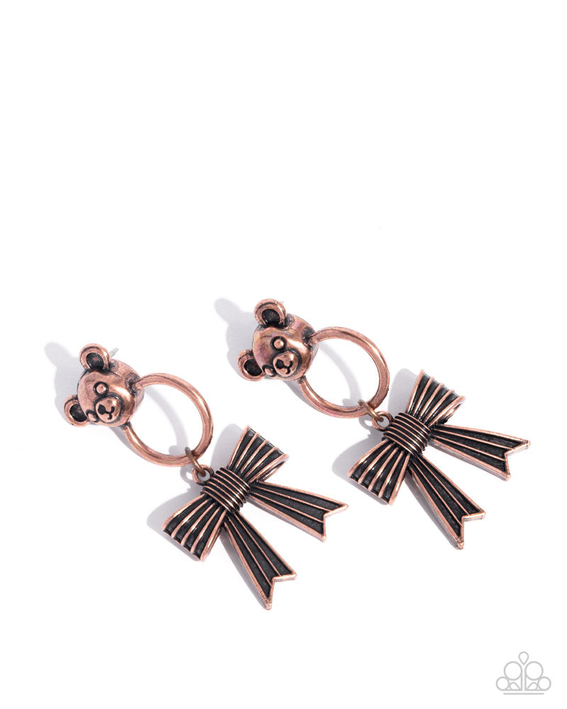 Bear in Mind Earrings - Copper | Paparazzi Accessories image 2