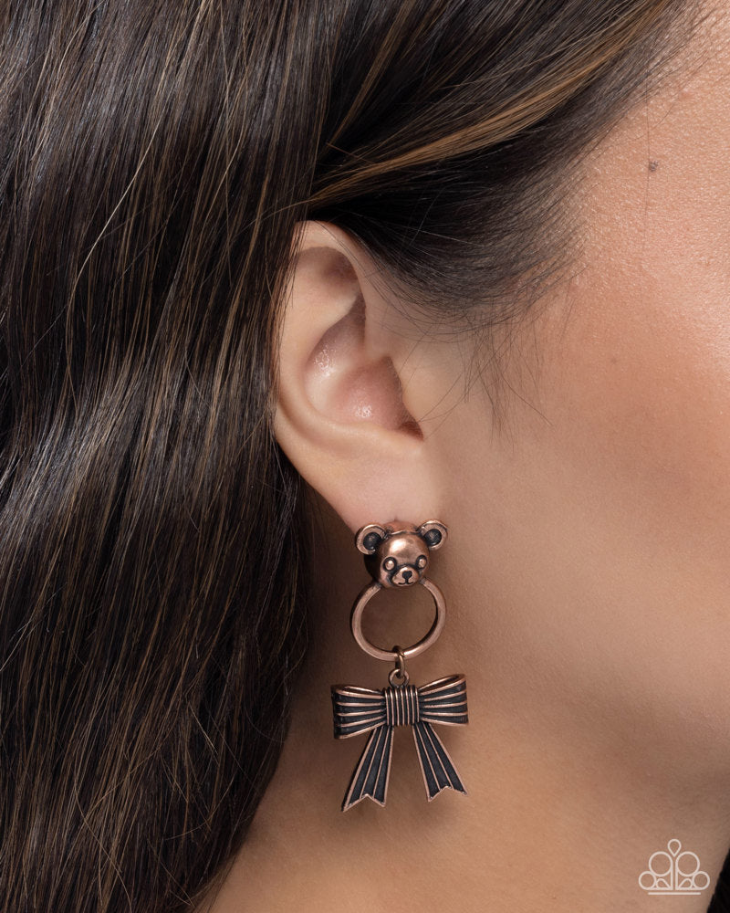 Bear in Mind Earrings - Copper | Paparazzi Accessories