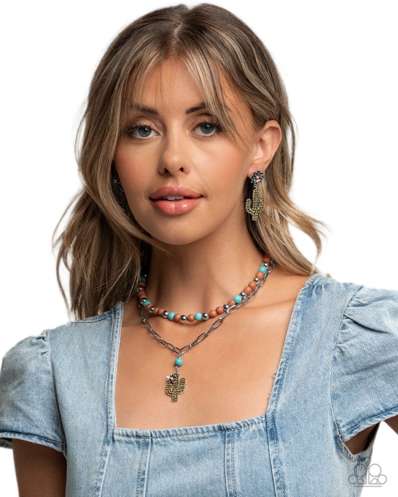 Complete Look - Cactus Cascade Necklace and Cactus Cause Earrings - Brown 2-Piece Set - Paparazzi
