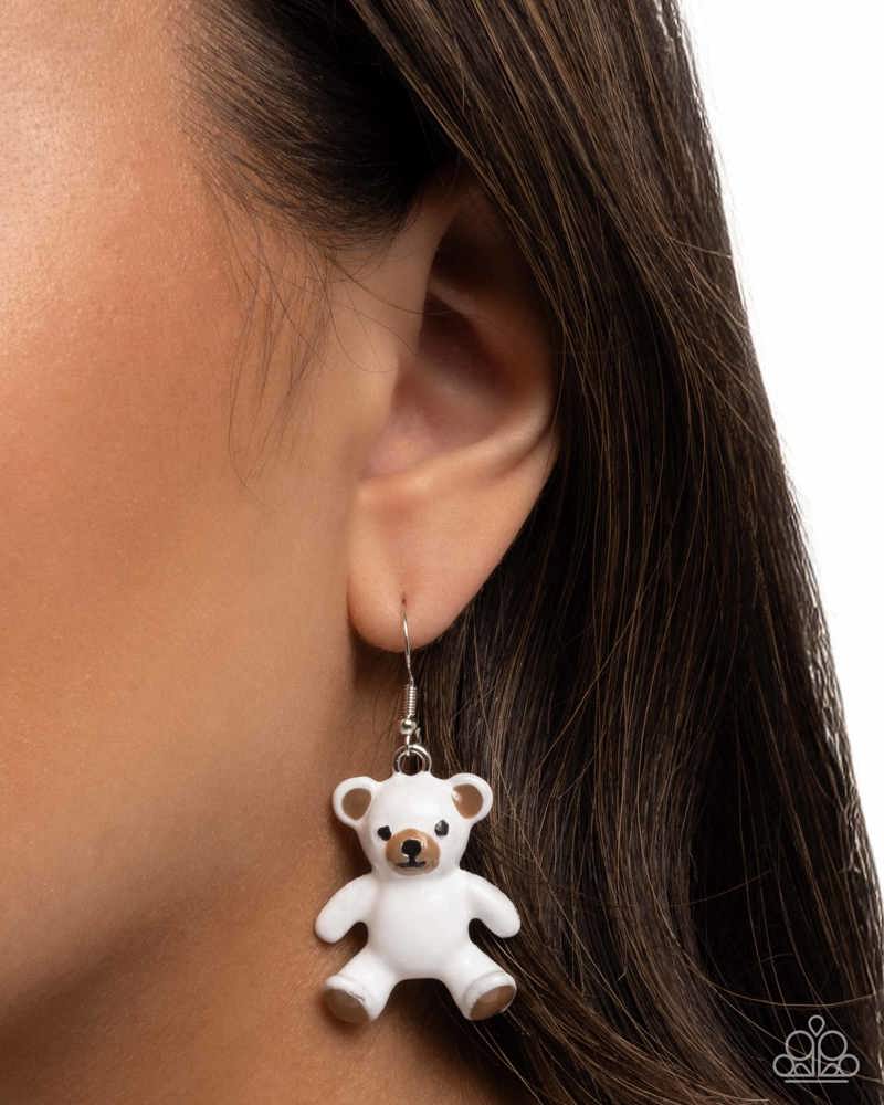 Teddy Trinket Earrings - White | Paparazzi Accessories