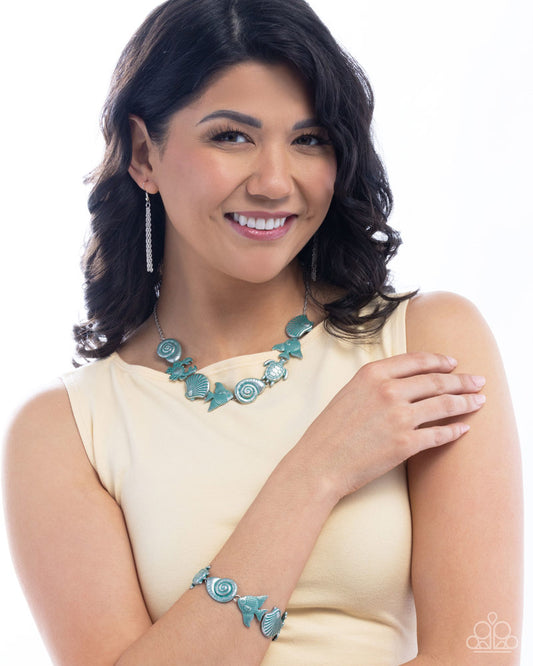 Complete Look - Coastal Shelf Necklace and Costal Cay Bracelet Blue Beachy Charm 2-Piece Set - Paparazzi