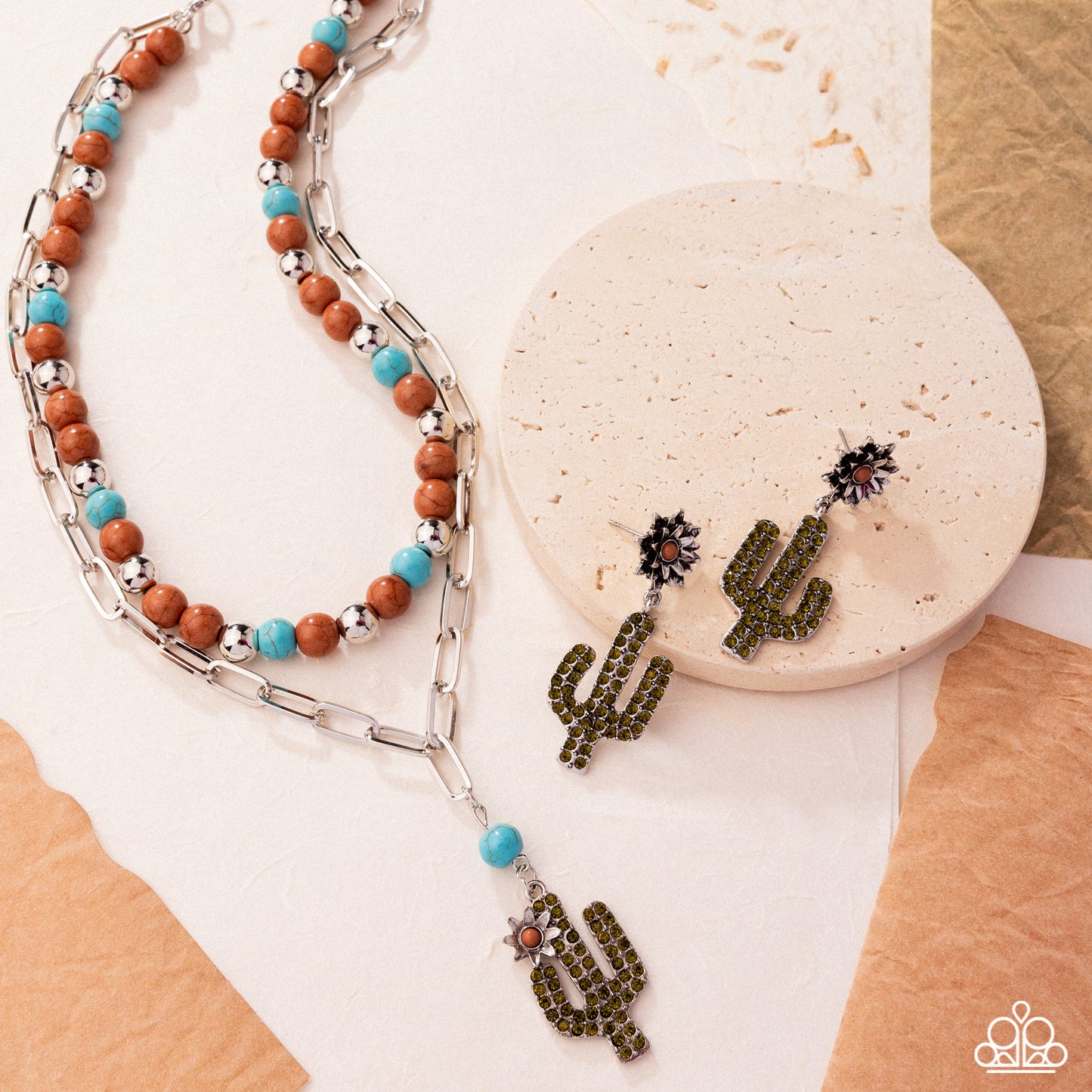Complete Look - Cactus Cascade Necklace and Cactus Cause Earrings - Brown 2-Piece Set - Paparazzi