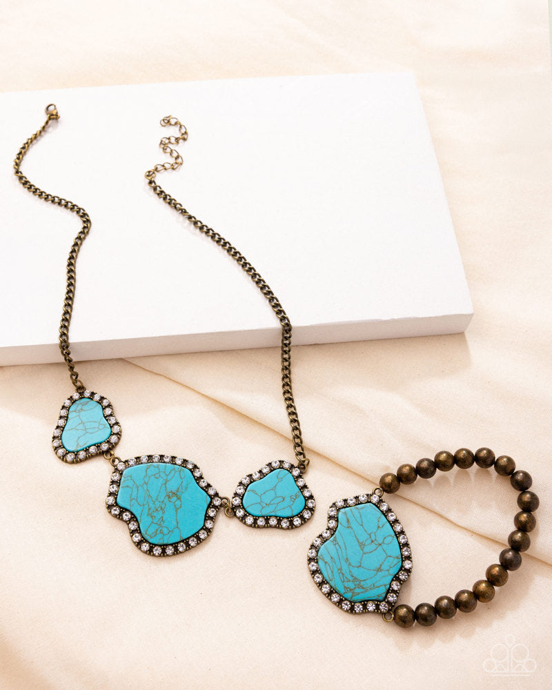 Complete Look - Digging Deep Necklace and Earthy Excavation Bracelet Turquoise Brass 2-Piece Set - Paparazzi