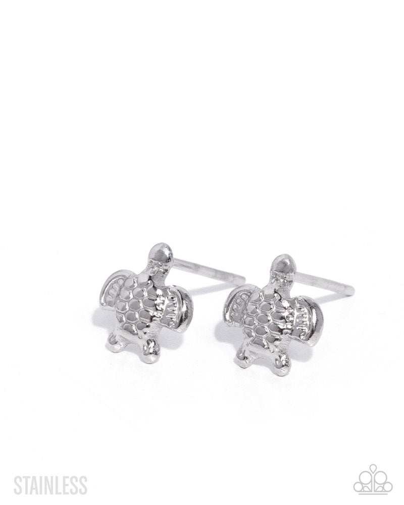 Tactical Turtle Earrings - Silver | Paparazzi Accessories image 2