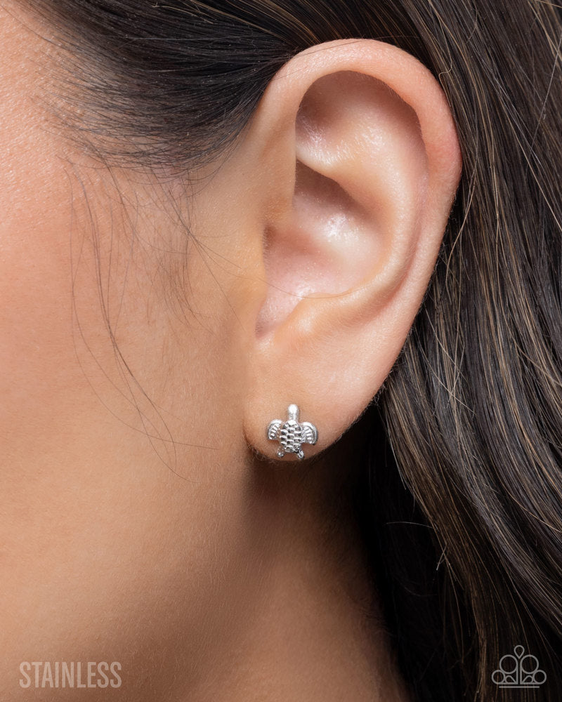 Tactical Turtle Earrings - Silver | Paparazzi Accessories