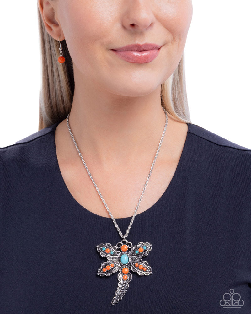 Dauntless Dragonfly Necklace - Orange | Paparazzi Accessories image 3