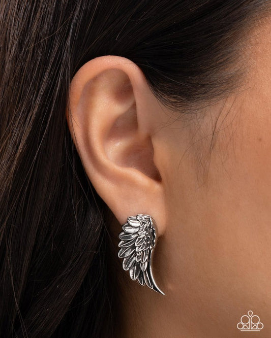 Articulate Angel Earrings - Silver | Paparazzi Accessories