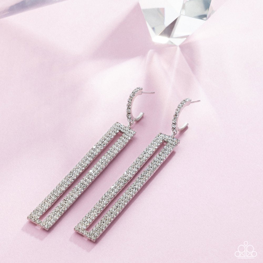 Elongated Ease Earrings - White | Paparazzi Accessories