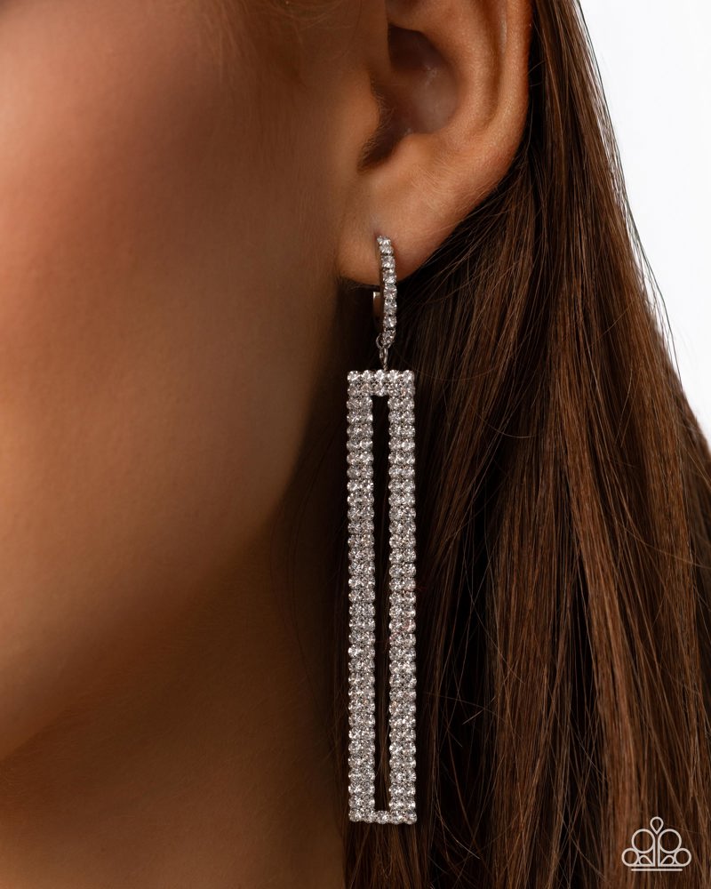 Elongated Ease Earrings - White | Paparazzi Accessories image 4