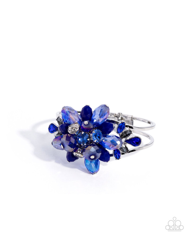 Shimmery Spectacle - Blue Gem Silver Hinge Bracelet - Fall Preview Exclusive | Paparazzi Accessories