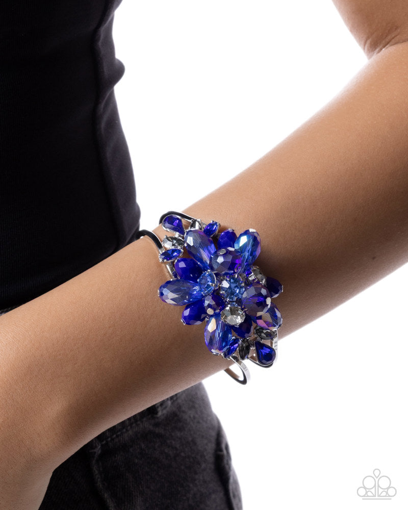 Shimmery Spectacle - Blue Gem Silver Hinge Bracelet - Fall Preview Exclusive | Paparazzi Accessories