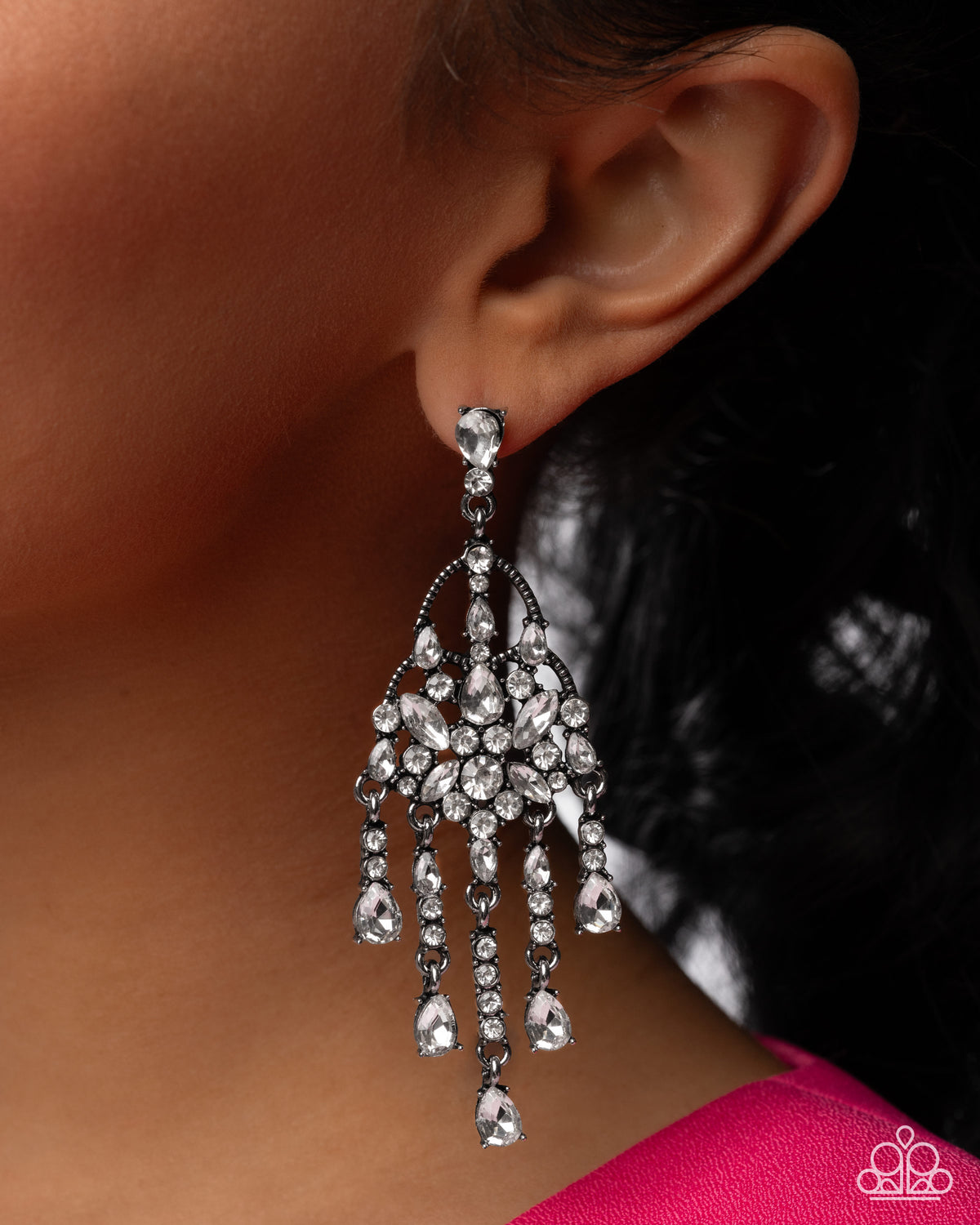 Sparkly Shimmy Earrings - White | Paparazzi Accessories image 3
