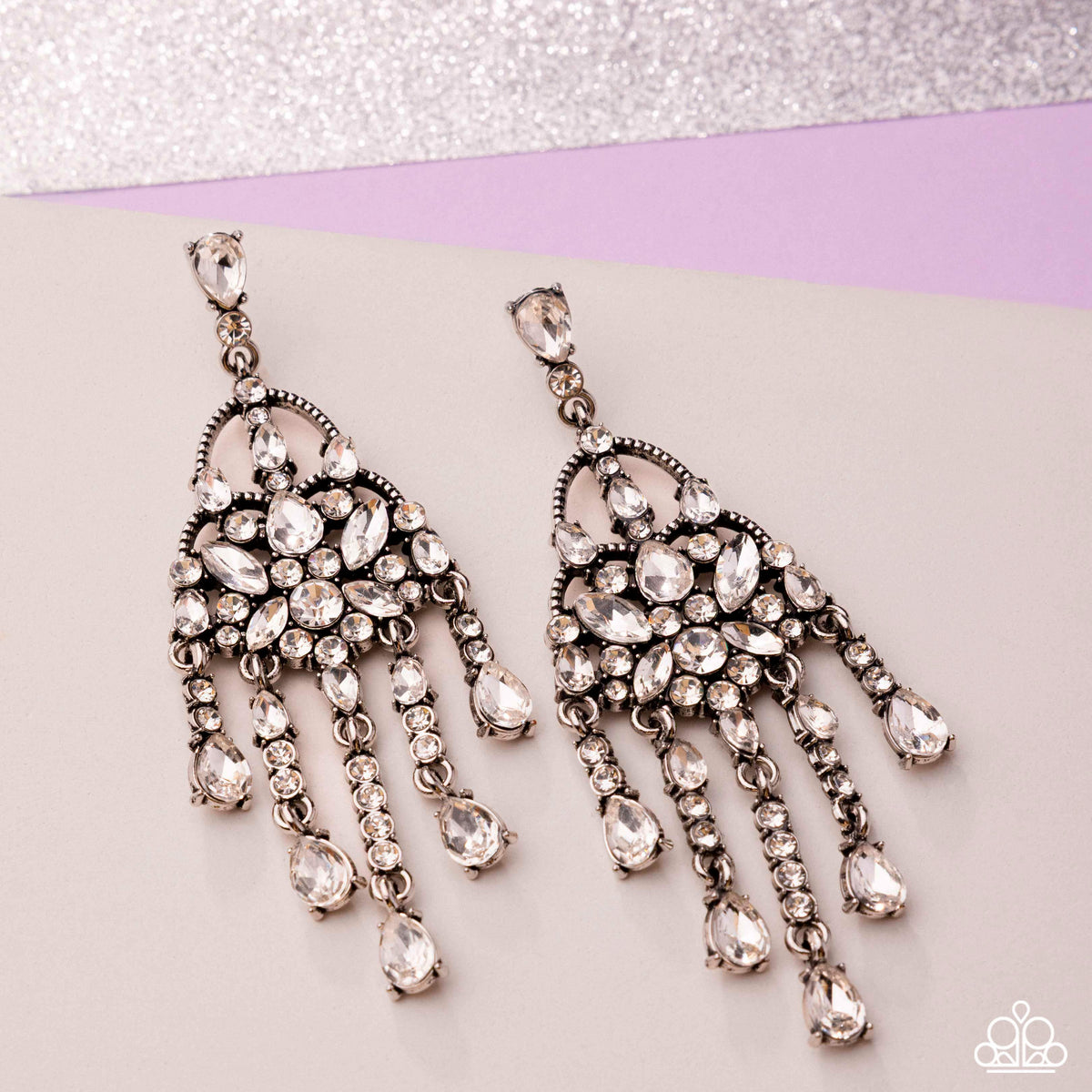 Sparkly Shimmy Earrings - White | Paparazzi Accessories