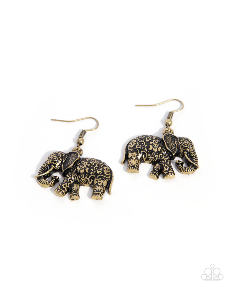 Embellished Elephant Earrings - Brass image 2