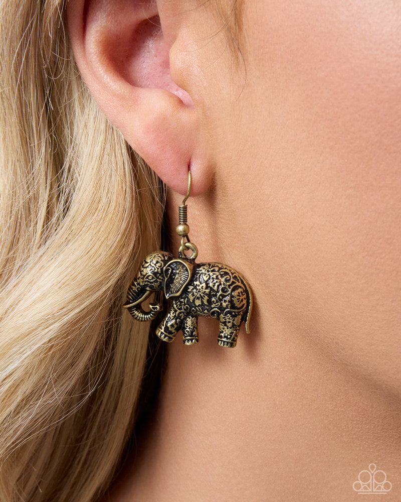 Embellished Elephant Earrings - Brass image 3