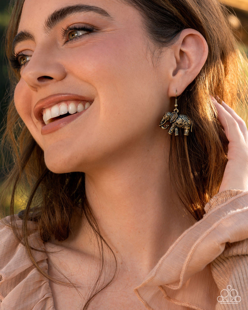 Embellished Elephant Earrings - Brass