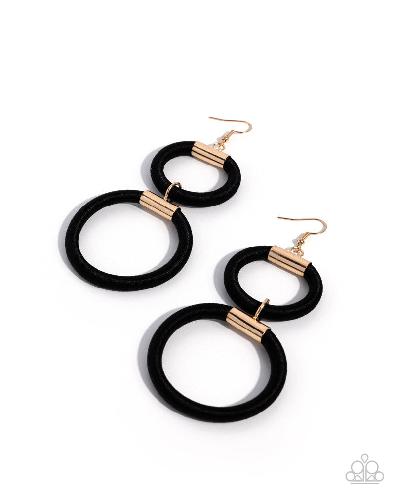 Millennial Movement - Black Circle Gold Earrings - LOP Diamond Trip Early Access Exclus | Paparazzi Accessories