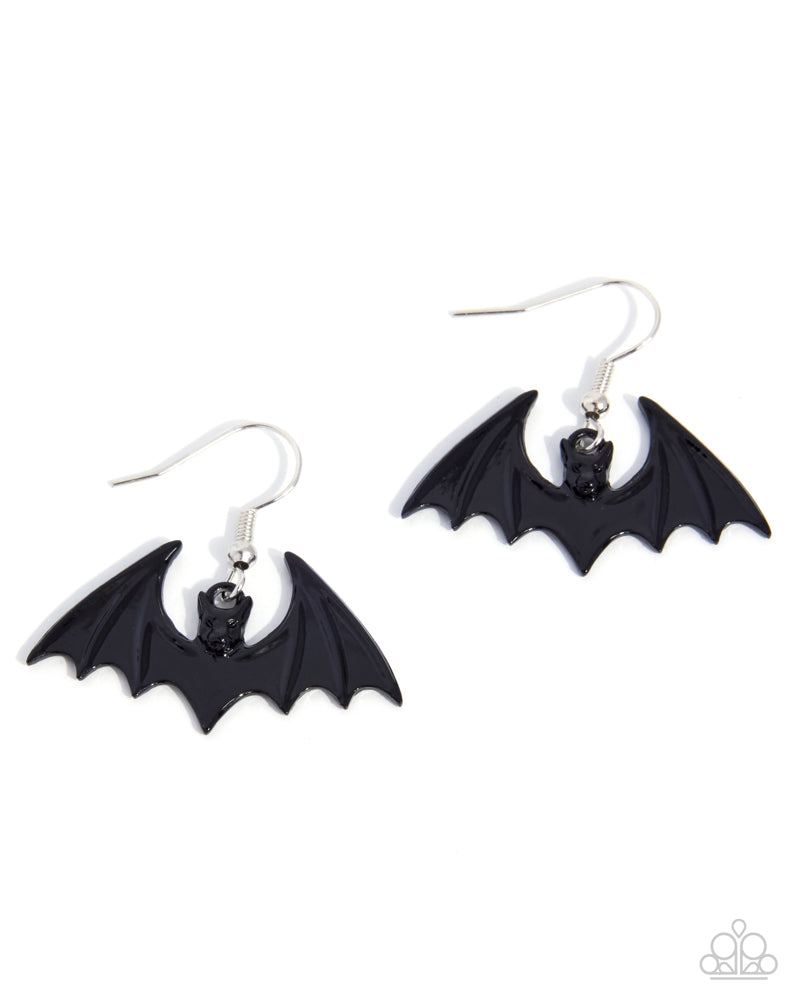 Bat Cave Earrings - Black | Paparazzi Accessories image 2