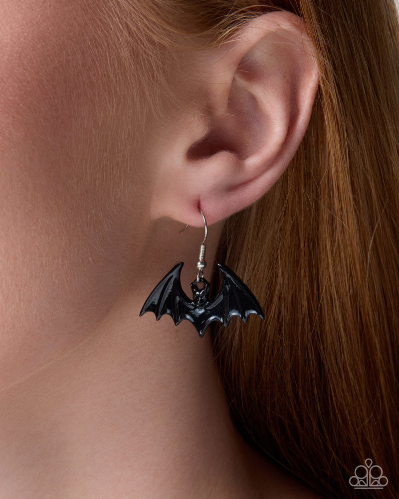 Bat Cave Earrings - Black | Paparazzi Accessories