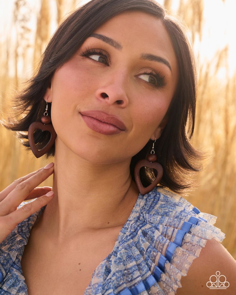 WOOD You Be My Valentine? Earrings - Brown