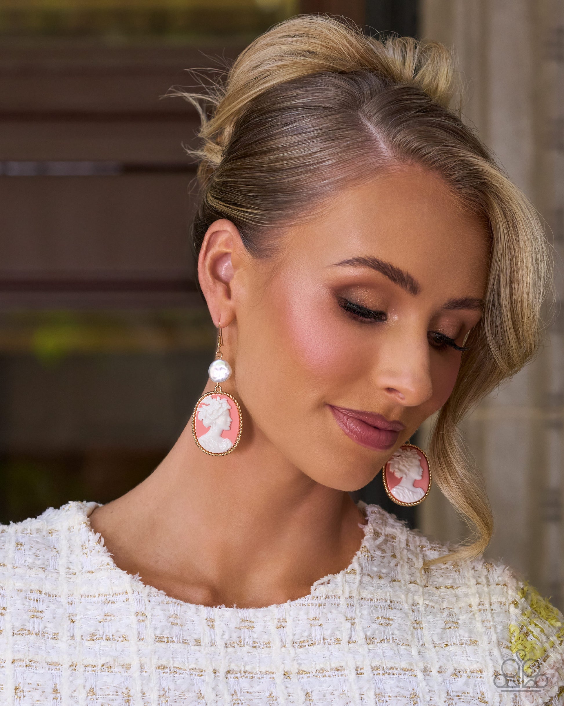 Captivating Cameo Earrings - Orange