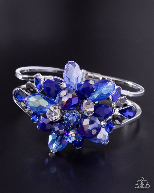 Shimmery Spectacle - Blue Gem Silver Hinge Bracelet - Fall Preview Exclusive | Paparazzi Accessories