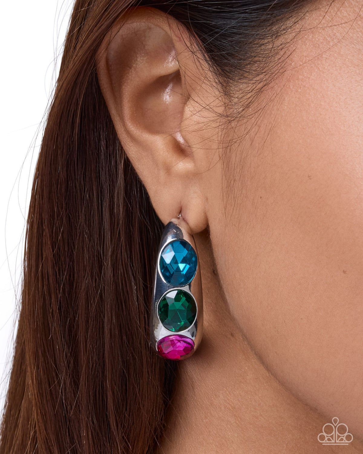 Adorable Advocate - Multi Color Gem Silver Hoop Earrings - LOP Diamond Trip Early Acces | Paparazzi Accessories