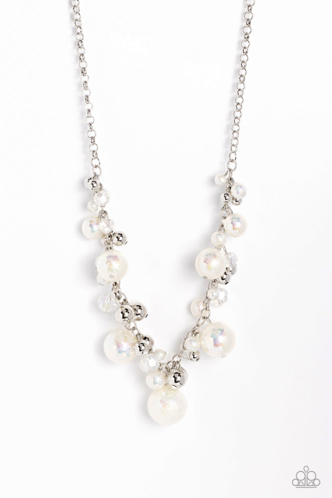 Scratched Shimmer Necklace - White | Paparazzi Accessories image 2