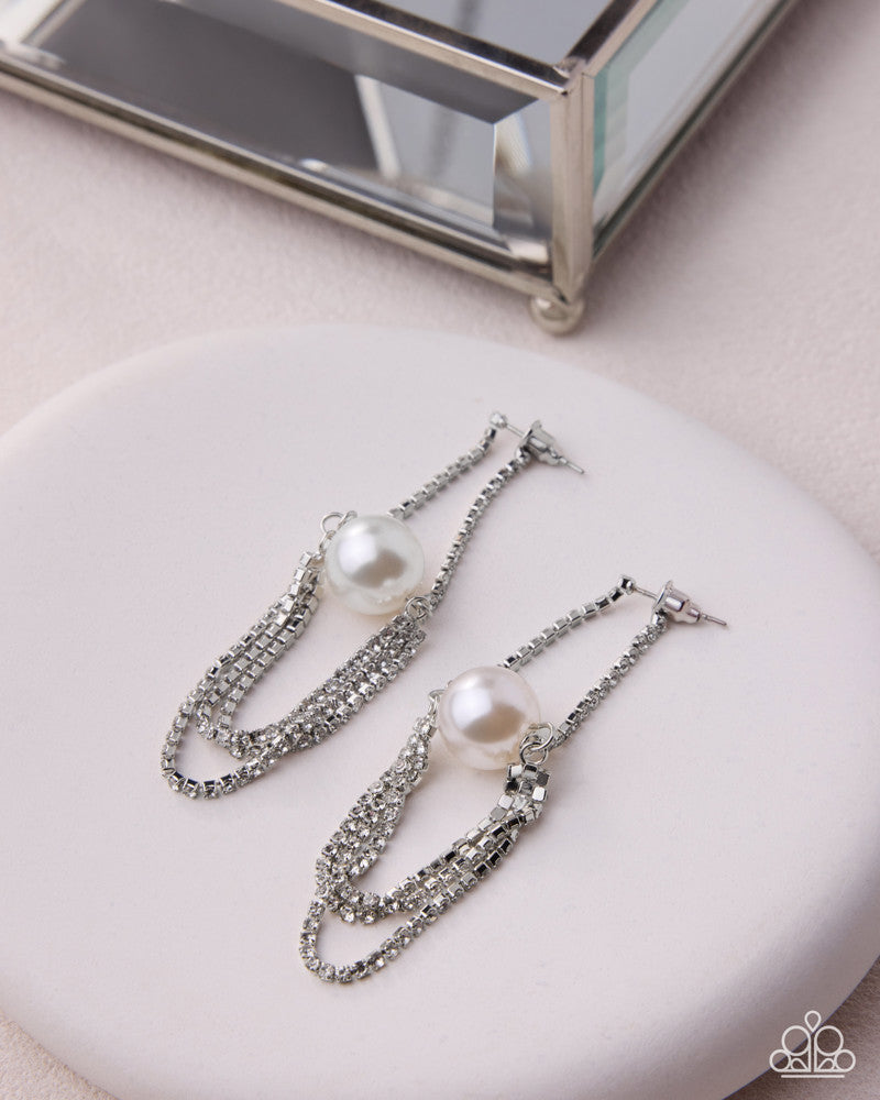Dainty Direction Earrings - White | Paparazzi Accessories